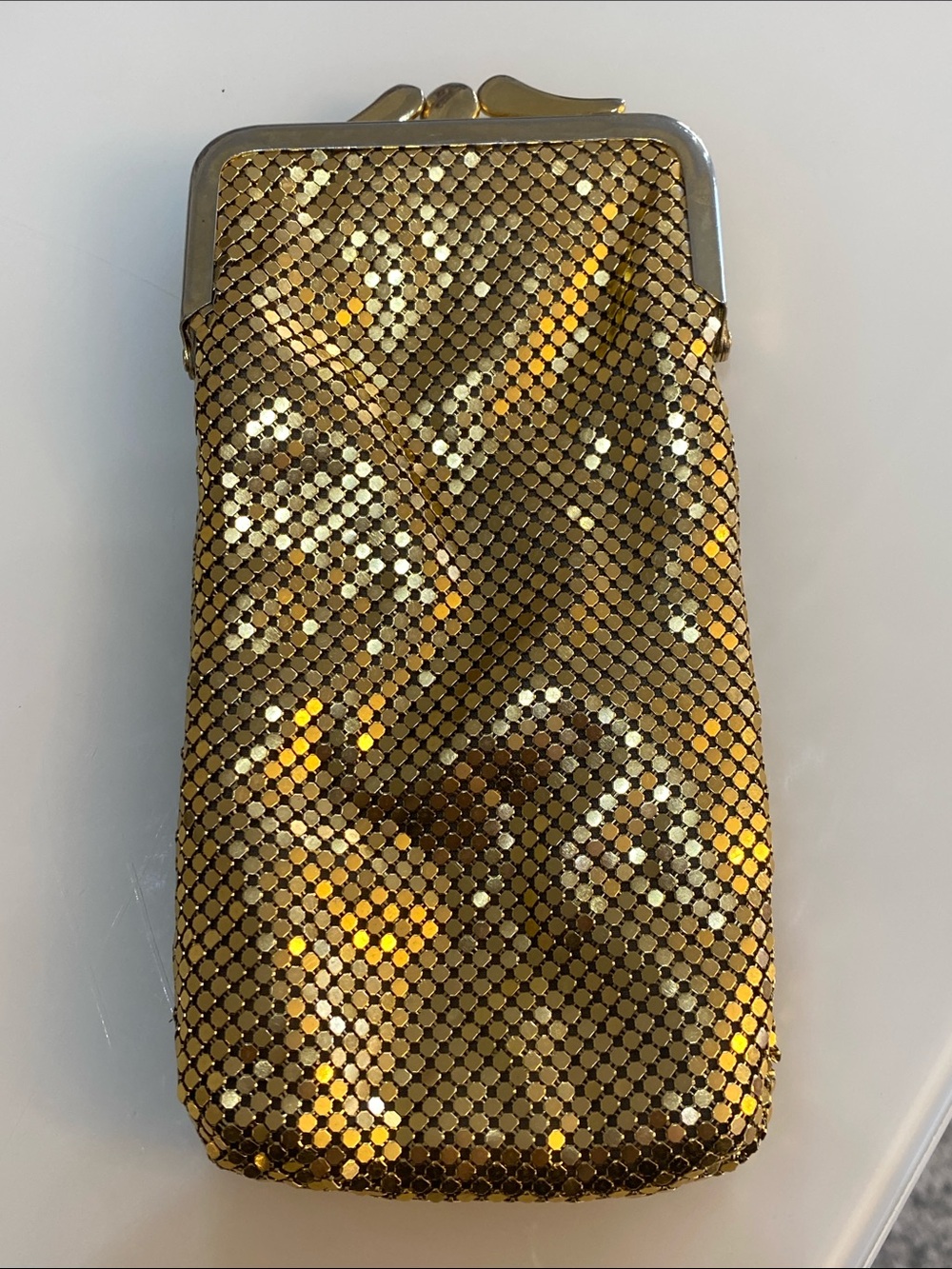 Joan rivers mesh gold tone metal kiss lock bag